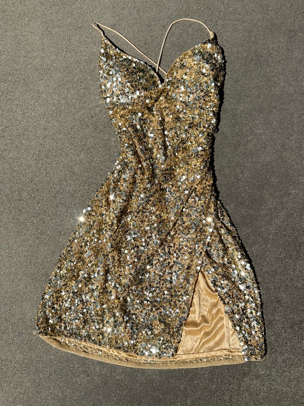Gold sequin mini dress
